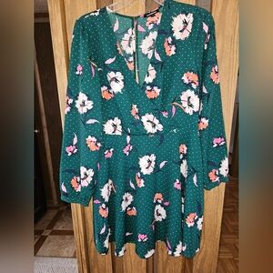 Express Sz M Floral Crossover A-Line Long Sleeved, Zip/HookEye Close Mini Dress